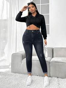 Firerie Plus Size Oprah's Skinny Pocket Casual Versatile Jeans - Dark Wash - View 4
