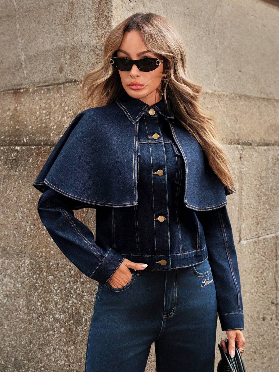 Selenza 休闲牛仔女式新款修身时尚牛仔夹克 - 深色水洗藍 - 查看 1