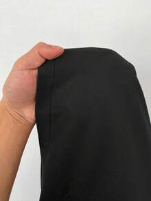 Rustia 大码纯色休闲长袖风衣 - 黑色 - 查看 7