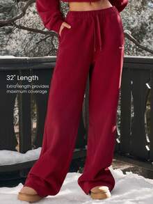 GLOWMODE Heavyweight Fleece Festive Flow Soft Plush Warm Straight-Leg Side Pockets Drawstring Sweatpants Holiday Christmas Autumn Winter Outdoors Daily Casual Wear - Rot - Übersicht 5
