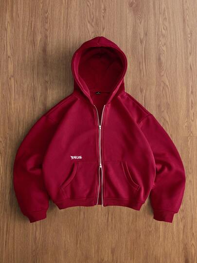 TOKVUE 男士休闲流行INS风刺绣字母口袋连帽卫衣，适合户外音乐节、日常穿着、朋友聚会、送给男友/老公的礼物、周年纪念礼物，酒红色，长袖上衣