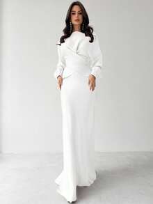 Firerie Women's Elegant White Satin Asymmetric Hem Satin Skirt - White - View 3