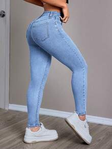 SHEIN PETITE Quần jean ôm vừa vặn, giặt thường ngày dành cho nữ - Rửa nhẹ - Xem 2