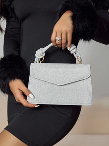 CUCCOO SZL Bolso Cuadrado Cruzado Brillante Y Elegante Para Mujeres Para Fiestas De Noche - Plateado - Ver 3