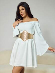 CUCCOO SZL 1 件女士优雅派对装饰弹性腰带扣紧身胸衣，万圣节不对称图案 - 金色 - 查看 2