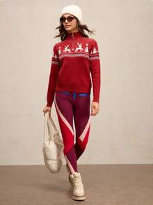 Activina Christmas Pattern Stand Collar Women's Ski Sweater Christmas Sweater Red Sweater - Red and White - View 6