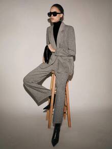 Lumivelle 女士商务套装双排扣西装外套和裤子套装 - 淺灰色 - 查看 9
