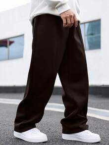 Manfinity Homme Pantalon de survêtement ample de couleur unie, décontracté avec poches, streetwear grande taille - Marron - Voir 3