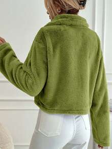 EURMUSE 女式纯色简约休闲长袖夹克 - 綠色 - 查看 2