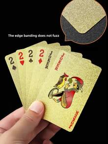 1副防水柔韧扑克牌，带盒，酷炫设计，非常适合派对、游戏、送礼和庆祝活动，黑色卡牌，礼品>金色，扑克牌 - 金 色 的 - 查看 6