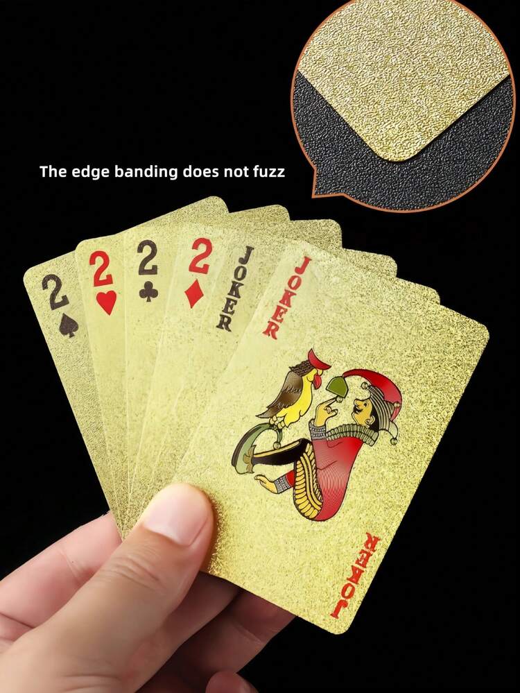 1副防水柔韧扑克牌，带盒，酷炫设计，非常适合派对、游戏、送礼和庆祝活动，黑色卡牌，礼品>金色，扑克牌 - 金 色 的 - 查看 6