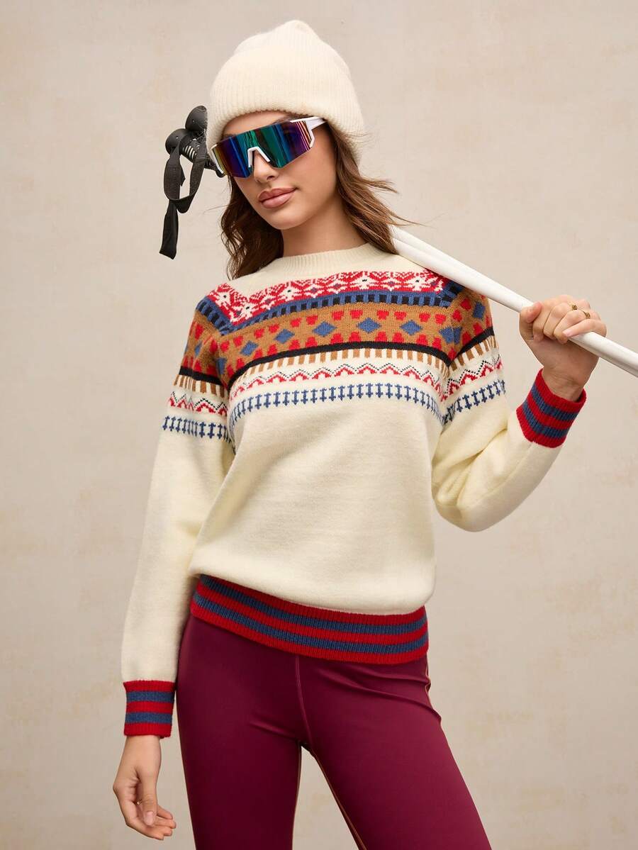 Activina 女士圣诞滑雪几何图案长袖毛衣 - 彩色 - 查看 1