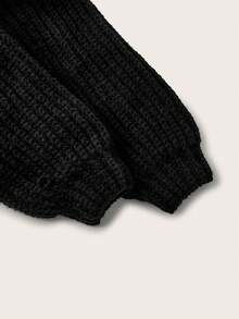 SHEIN Privé Women's Hooded Contrast Color Lantern Sleeve Casual Long Sleeve Cardigan - Black - View 3