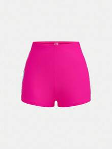 SHEIN Conjunto de traje de baño con top de manga raglán y shorts con estampado de plantas tropicales para adolescentes - Rosa - Ver 6