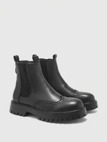 CUCCOO BIZCHIC 男士切尔西靴，透气高帮鞋，英伦风简约优雅雕花布洛克靴，一脚蹬烟筒靴，男士秋/春靴 - 黑色 - 查看 2