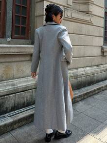 SHEIN EZwear Damen Herbst Neu Umlegekragen Tailliert Lange Mantel