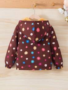 Young Girls Reversible Floral Print Hooded Long Sleeve Jacket - Burgundy - View 4