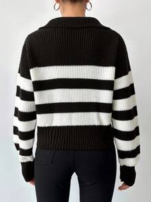 SHEIN Tall Striped Pattern Drop Shoulder Sweater, Tall Women - Coffee Brown - View 2