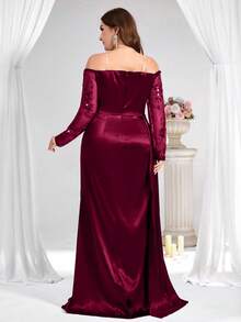 Coutiva Váy dạ hội trang trọng cỡ lớn (được đính nhiều họa tiết) - Màu Đỏ Sâu - Xem 2