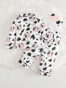 Cozy Pixies 2件套女婴卡通奶牛印花针织软领开衫和松紧腰裤套装 - 彩色 - 查看 2