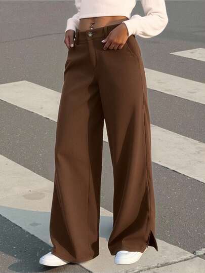 EMERY ROSE Pantalones de pana de talla grande con diseño de bajo con abertura