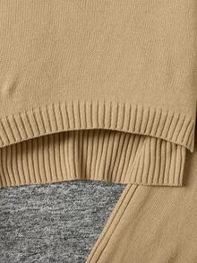 Sparklyn 1 pièce Ensemble pull pour filles, style casual minimaliste, couleur unie sans motif, épaule tressée, pull court à col roulé manches longues assorti à un pantalon large tricoté, épaisseur normale, texture lisse couleur unie, ensemble pull propre pour un port quotidien, printemps/automne/hiver - Kaki - Voir 5