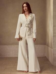 MOTF PREMIUM BLAZER DE MUJER CON CUELLO EN V BORDADO, OTOÑO/INVIERNO - Beis - Ver 1