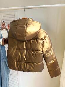 Abrigo acolchado con capucha de talle ceñido y solapa única para adolescentes, adecuado para uso casual, ir al trabajo y citas, invierno - Marrón - Ver 2