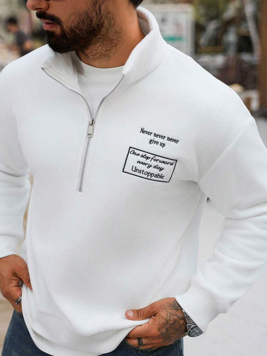 Manfinity CasualCool 男士极简印花拉链长袖套头卫衣