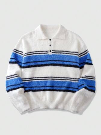 Street Life Pull rayé blocs de couleurs décontracté pour homme, automne/hiver