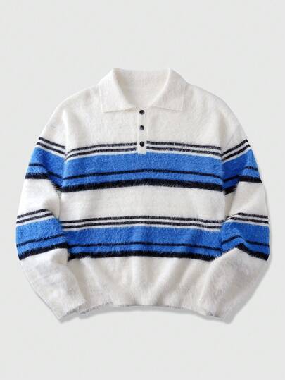 Street Life Jersey casual de hombre con bloques de color y rayas, otoño/invierno