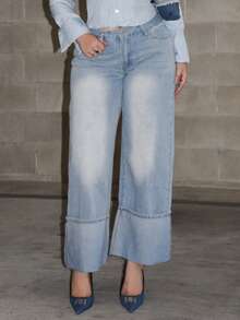 Arliah Women Front Button Pocket Simple Jeans, Casual Everyday Wear - Light Wash - View 3