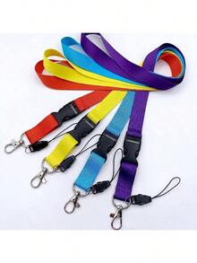 Solid Color Polyester Lanyard, Multi-Color Student ID/Work Badge Detachable Clips Strap Back To School - one-size - View 5