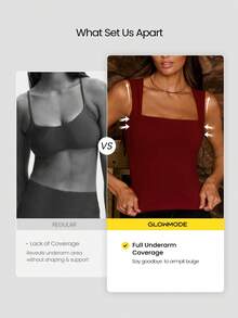 GLOWMODE FeatherFit™ Full Underarm Hip Length Square Neck Basic Tank Top Low Impact Yoga Pilates Studio Daily Removable Cups  Spring Summer - Burgundy - View 2