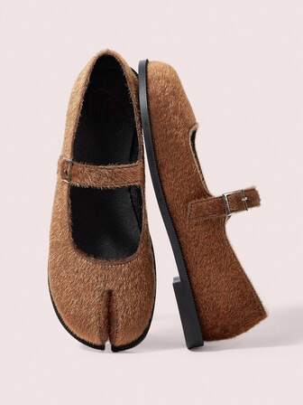 CUCCOO DOLLMOD Mocasines de punta redonda marrón con diseño de dedo dividido tipo Mary Jane, estilo campus para mujer