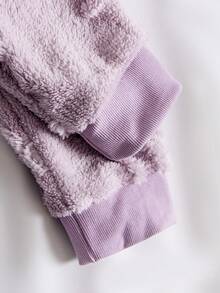 2pcs/Set Girls Plus Plush Thick Purple Bow Jacquard Long Pants & Long Sleeve Casual Loungewear Set, Comfortable Fabric Suitable For Autumn/Winter - Purple - View 5