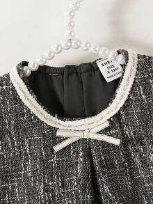 SHEIN Elladie kids 女婴优雅蝴蝶结3D花朵装饰无袖连衣裙，适合婚礼、派对、生日、度假、拍照、夏季等场合 - 深灰色 - 查看 6