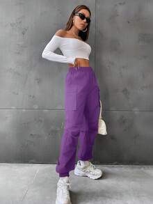 Hanevo Calça Cargo Casual de Cor Sólida com Cordão