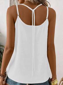 女士休闲细肩带吊带背心，背部蝴蝶结设计，适合春夏季度假穿着 - 白色 - 查看 2