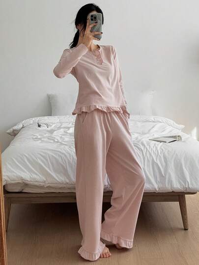 DAZY Sweet Gestreepte Ruffle Women Pajama Set view 6