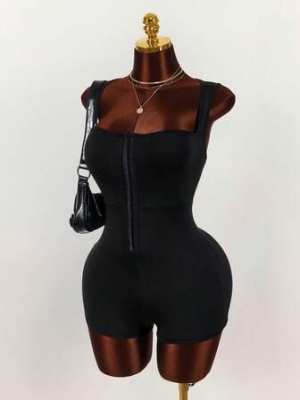  Y2K Amplova Plus Size Women Tight-Fitting Solid Color Square Neck Sexy Backless Bodysuit Black Bodysuit Women Bodysuits For Women Romper Black Body Suit Black Romper Women Autumn/Winter Thanksgiving And New Year,