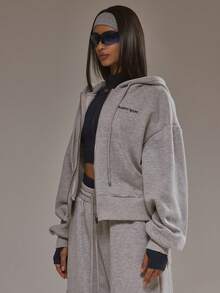 Musera Sport Boxy Fit Zip Through Hoodie Tracksuit Top Only Padel Autumn Fall Winter Activewear Sport Gym Workout Alloy