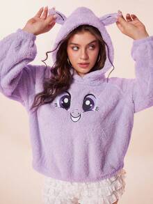 My Little Pony X SHEIN Plus Size Cartoon Embroidered Fuzzy Sweatshirt, Autumn/Winter Purple Top - Purple - View 1