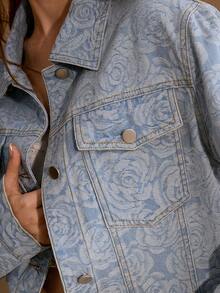 MOTF PREMIUM WOMEN'S ALLOVER FLORAL PRINT CROP DENIM JACKET, SPRING/SUMMER - Blue - View 2