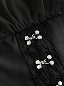 SHEIN MOD 女士纯色简约长袖灯笼袖衬衫，休闲日常穿着 - 黑色 - 查看 4