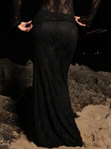 Opulessa Bridesmaid Skirt Vacation Solid Color Lace Skirt For Women Fall Women Party Dinner - Black - View 2