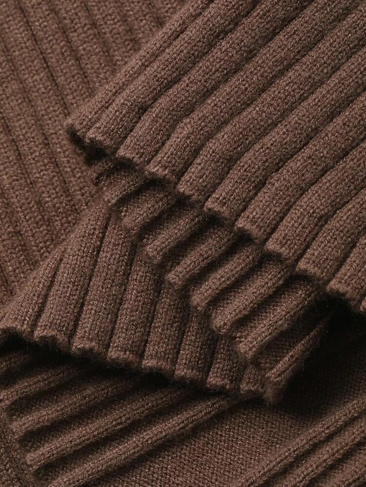 Women's Solid Color V-Neck Long Sleeve Fitted Mermaid Hem Knit Dress, Autumn/Winter