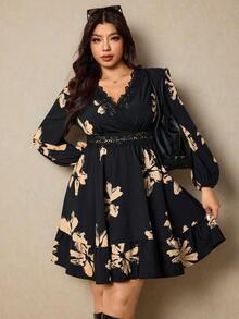 Elaquor Váy midi họa tiết hoa thanh lịch cỡ lớn, thích hợp để đi làm - Nhiều màu - Xem 8