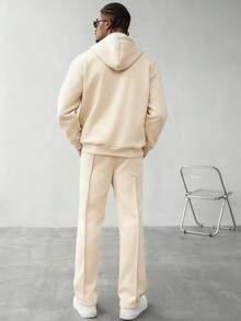 Manfinity Homme Bộ áo hoodie và quần dài nam màu trơn tối giản, bộ đồ thể thao nam màu kem, bộ đồ nam màu be, bộ đồ thể thao nam. - Màu be - Xem 2