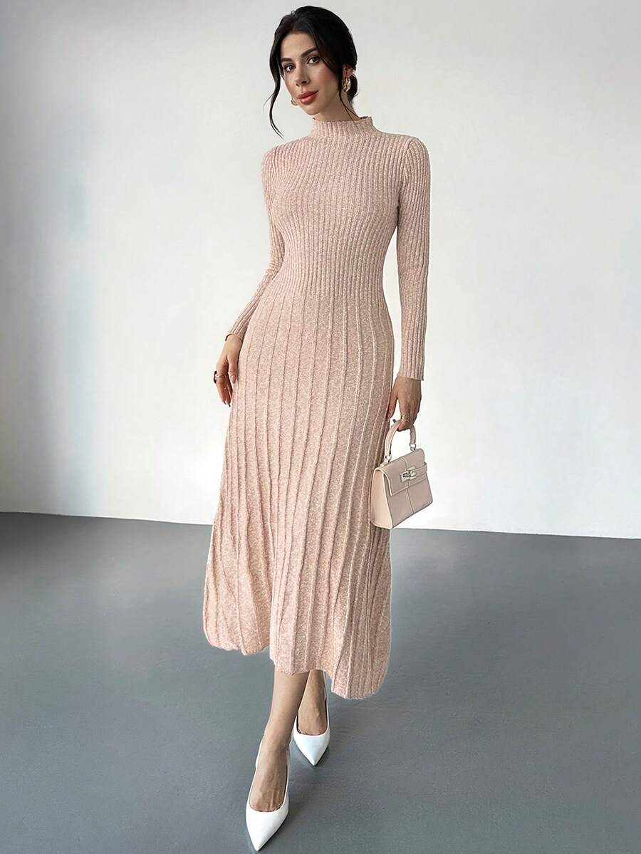 Firerie 女式优雅简约高领收腰A字长袖毛衣裙，女式春秋冬毛衣裙，长款毛衣裙，收腰A字卡其色毛衣裙，简约优雅毛衣裙，适合约会、节日、派对，优雅秋冬装